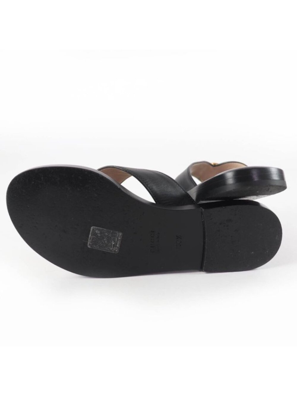 Gucci Leather Interlocking Sandals Black Gold 36.5 - Picture 7 of 12